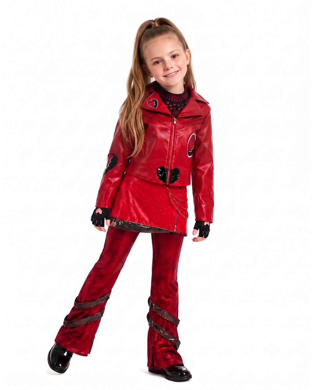 Deluxe Red Wicked Wonderland Costume Leather Jacket Pants and Skirt Full Set for Kids and Adult