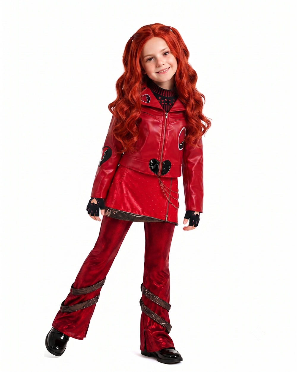 Deluxe Red Wicked Wonderland Costume Leather Jacket Pants and Skirt Full Set for Kids and Adult