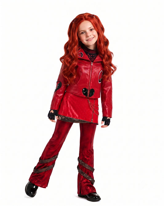 Deluxe Descendants Wicked Wonderland Red Costume Leather Jacket Pants and Skirt Full Set