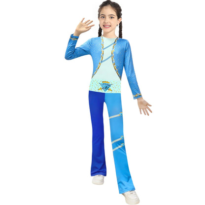 Enfants Chloé Tenue Charmante Chemise Bleue et Pantalon Évasé Costume 2 Pièces pour le Carnaval d'Halloween