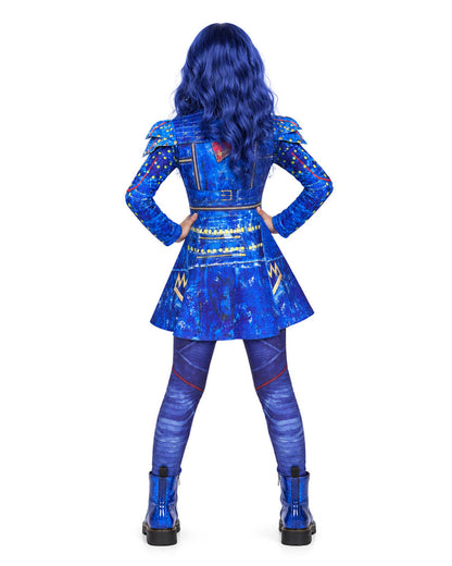 Disfraz de Evie para niñas, vestido azul y peluca, traje de cosplay para fiesta de Halloween