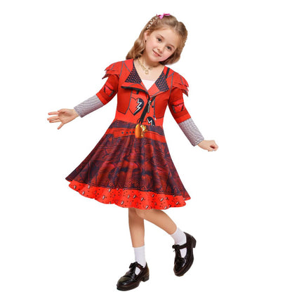 Costume Rouge Fille La Montée du Cosplay Rouge Robe, Pantalon et Gants pour Halloween