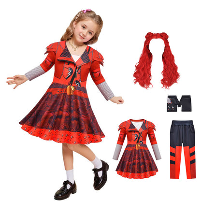 Costume Rouge Fille La Montée du Cosplay Rouge Robe, Pantalon et Gants pour Halloween