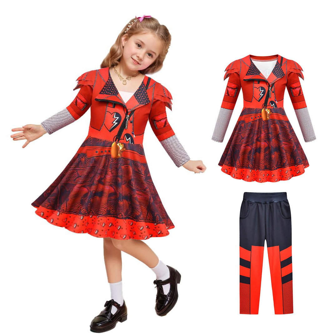 Costume Rouge Fille La Montée du Cosplay Rouge Robe, Pantalon et Gants pour Halloween