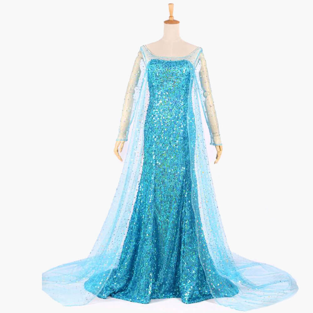 Princess Elsa Dress Sequin Mesh Long Elsa Costume Adult Snow Queen Costume