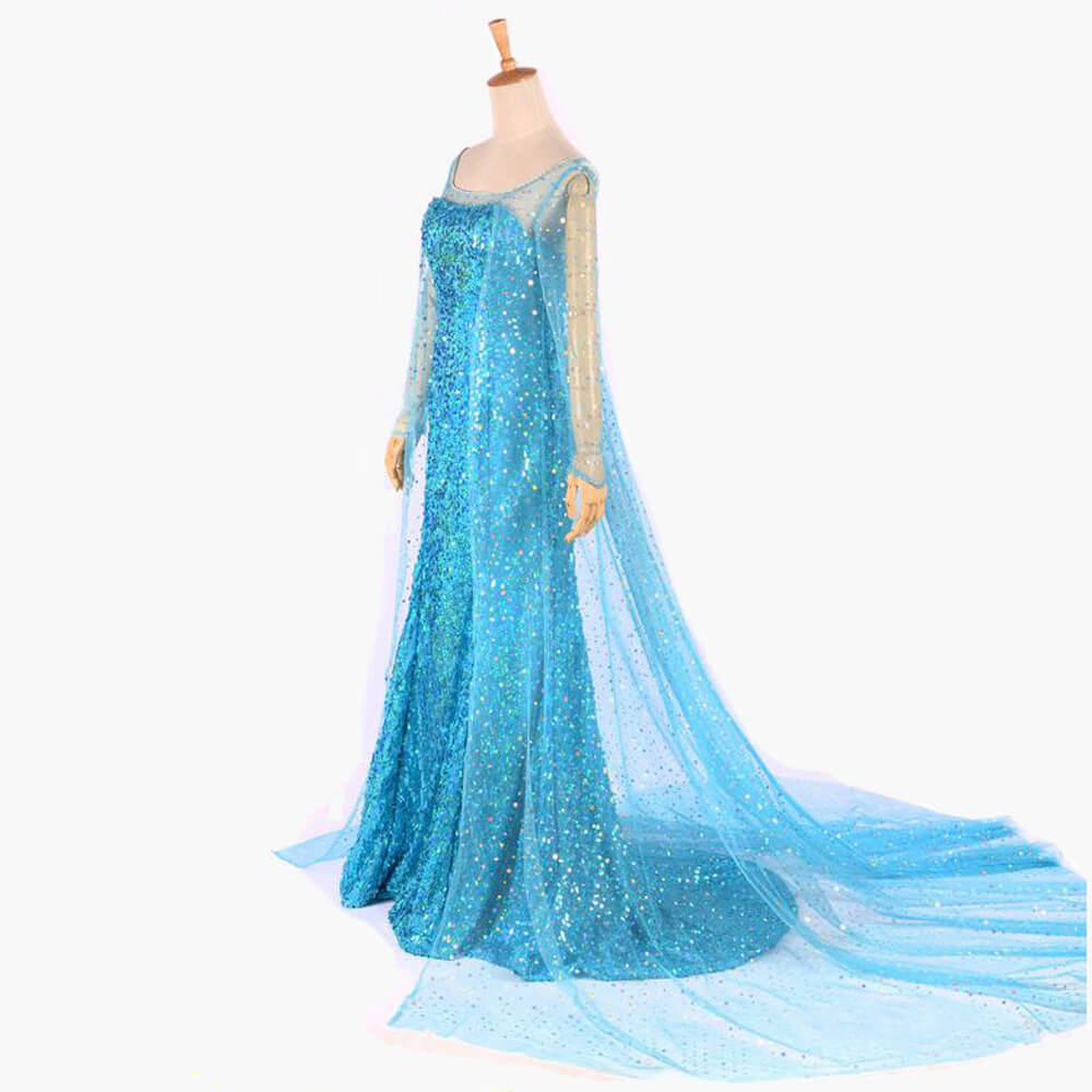 Princess Elsa Dress Sequin Mesh Long Elsa Costume Adult Snow Queen Costume