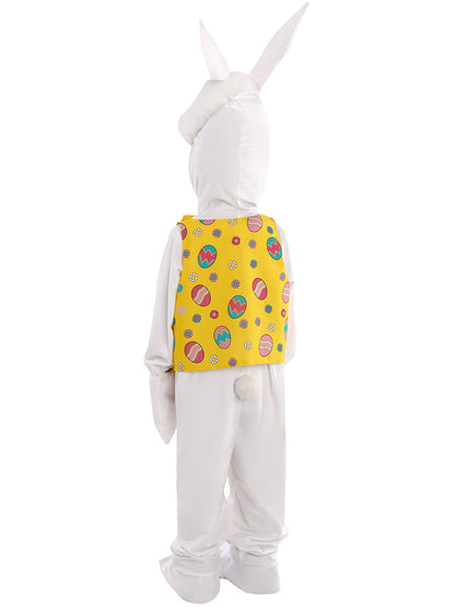 Easter Bunny Costume Kids Party Cosplay Outfit White Onesie with 3D Bunny Headgear