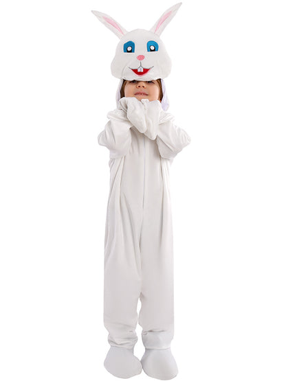 Easter Bunny Costume Kids Party Cosplay Outfit White Onesie with 3D Bunny Headgear