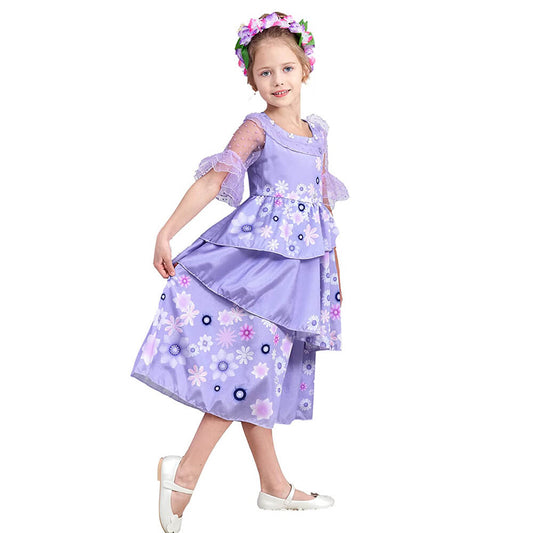 Kids Isabela Dress Chiffon Flower Princess Costume Madrigal Cosplay Outfits