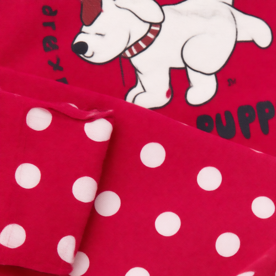 Cute Girls Warm Pajama Set Puppy Top and Polka Dot Pants Cozy Kids Red Loungewear