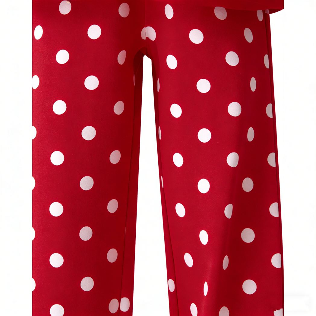 Cute Girls Warm Pajama Set Puppy Top and Polka Dot Pants Cozy Kids Red Loungewear