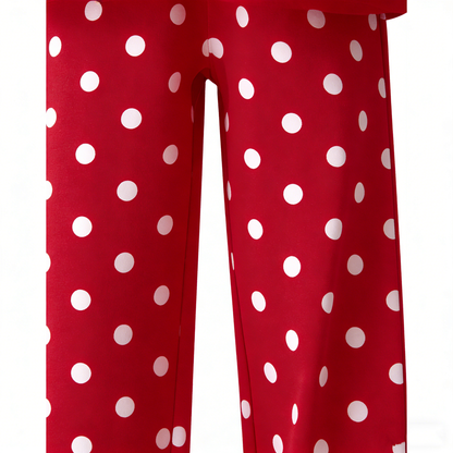 Cute Girls Warm Pajama Set Puppy Top and Polka Dot Pants Cozy Kids Red Loungewear