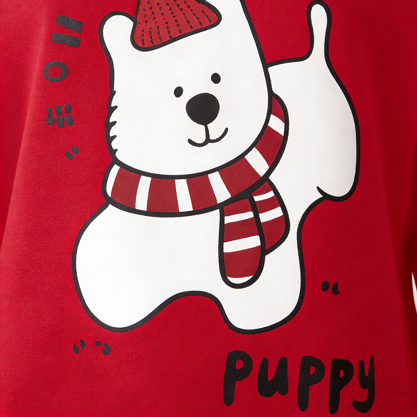 Cute Girls Warm Pajama Set Puppy Top and Polka Dot Pants Cozy Kids Red Loungewear
