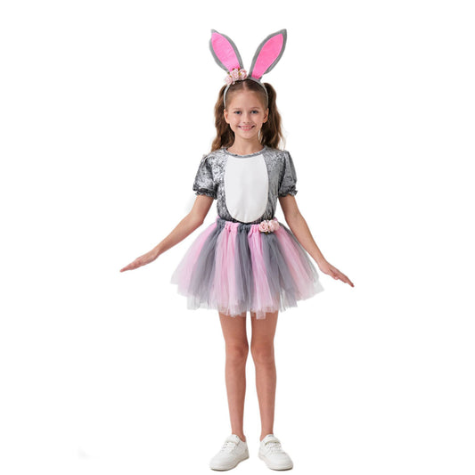 Girls Bunny Costume Kids Easter Grey Rabbit Tutu Dress and Headband