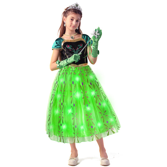 Light-up Princess Anna Coronation Dress Girls Party Princess Dress Up Costume with Accessories