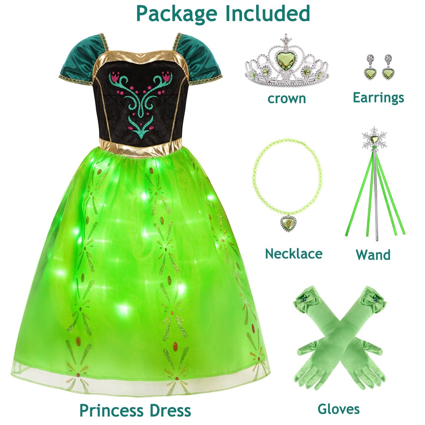 Robe de couronnement lumineuse de la Princesse Anna pour filles avec accessoires