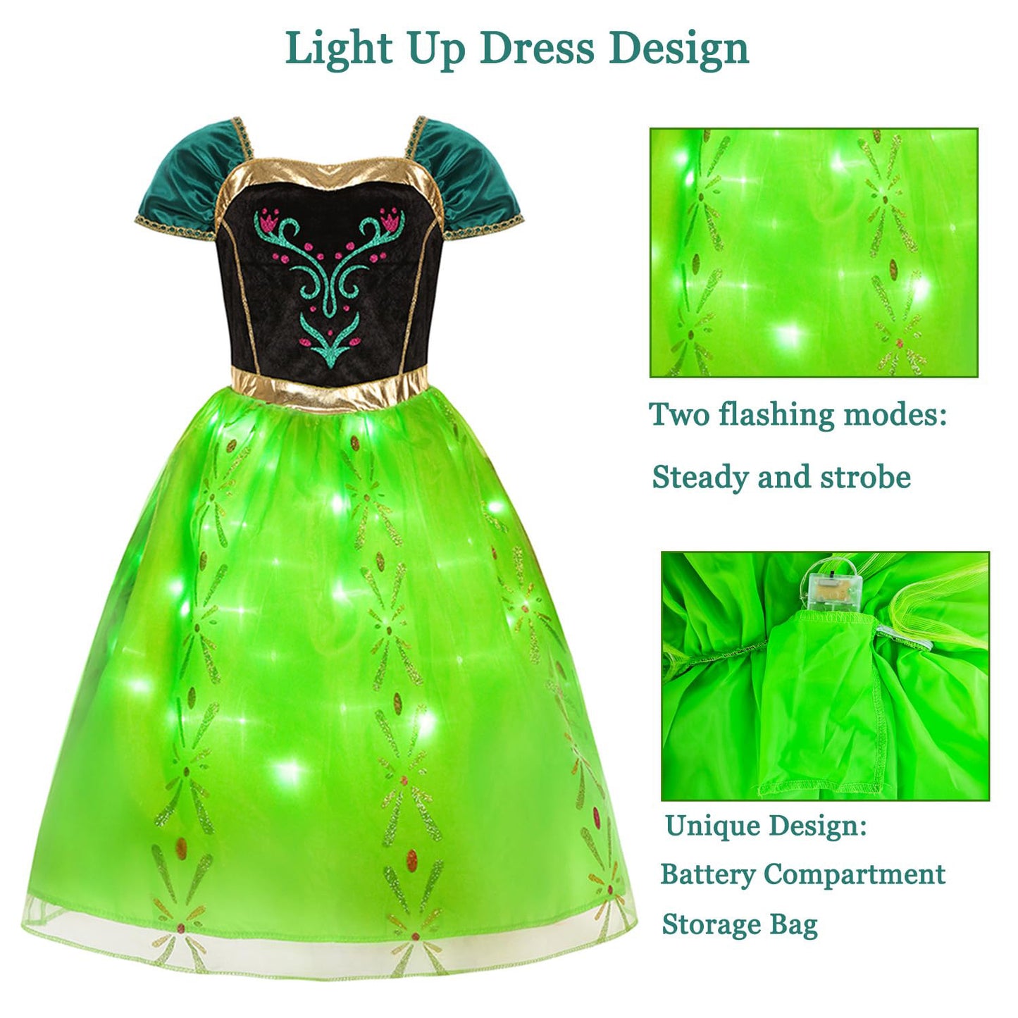 Robe de couronnement lumineuse de la Princesse Anna pour filles avec accessoires