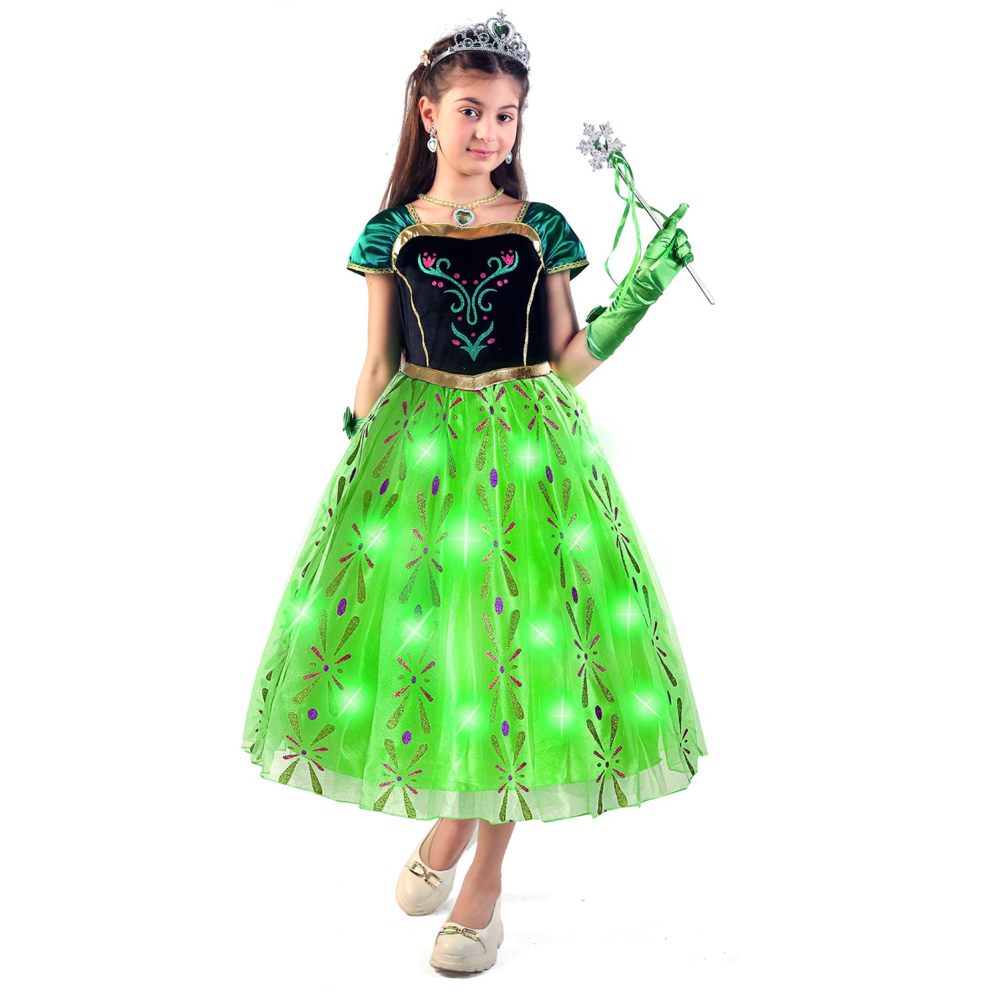 Robe de couronnement lumineuse de la Princesse Anna pour filles avec accessoires