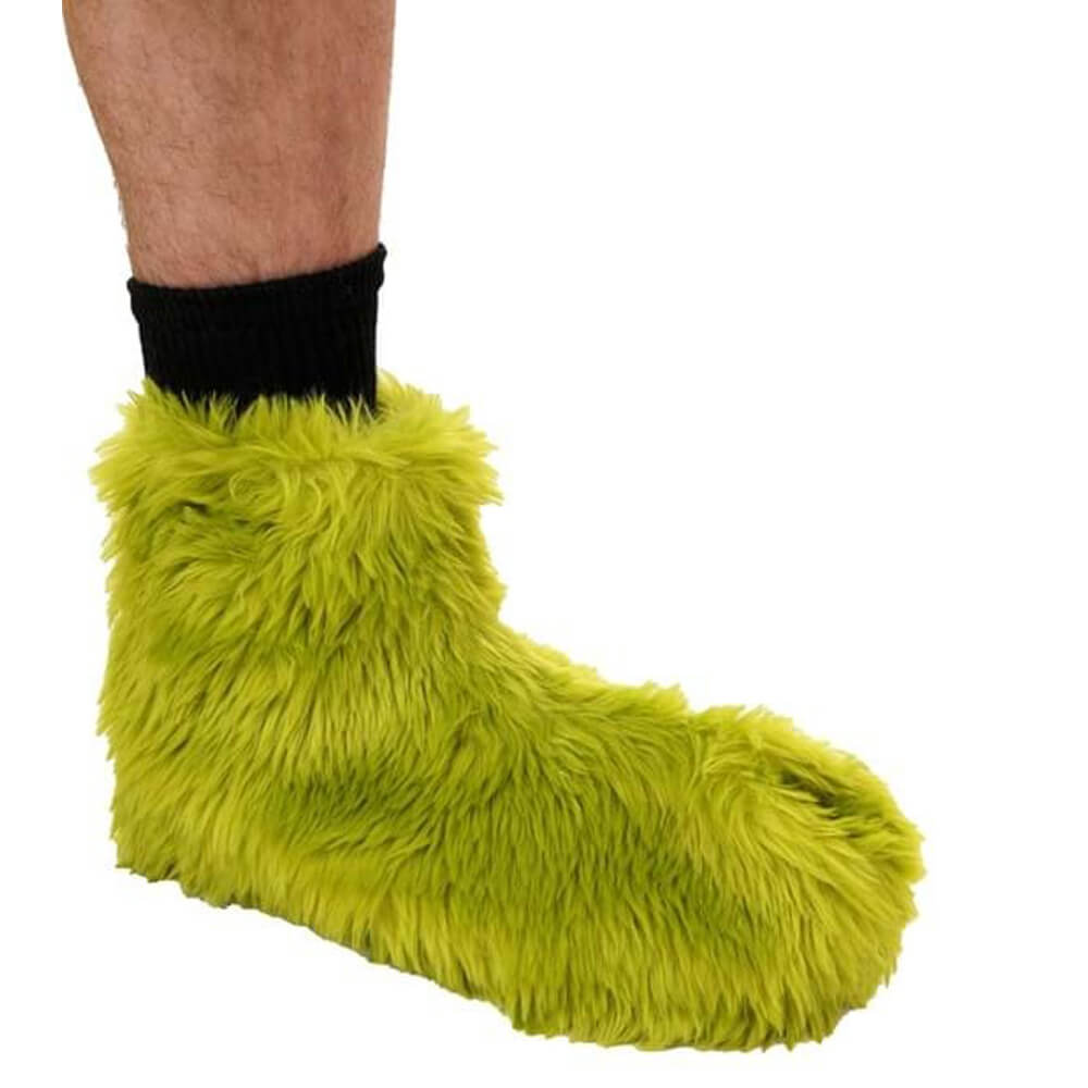 Costume de Monstre Vert Combinaison à Capuche en Fourrure de Noël Gants et Couvre-Chaussures pour Enfants et Adultes