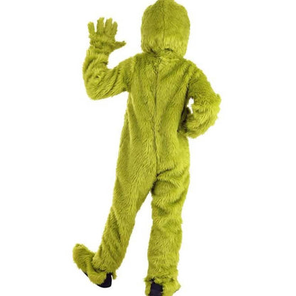 Costume de Monstre Vert Combinaison à Capuche en Fourrure de Noël Gants et Couvre-Chaussures pour Enfants et Adultes