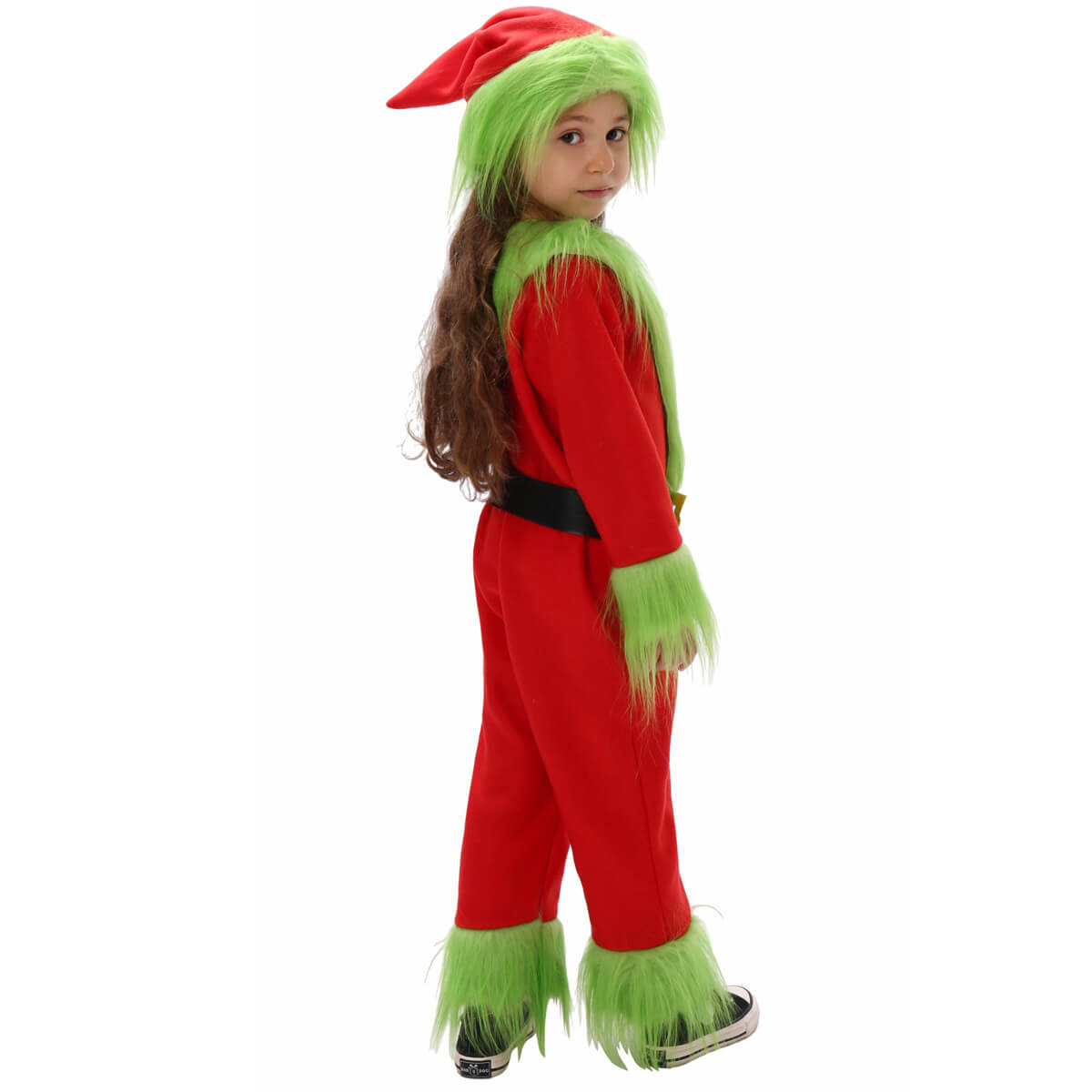 Disfraz de Monstruo Verde de Papá Noel para Niños, Traje de Navidad Peludo con Capucha para Niños y Niñas