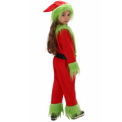 Déguisement de Noël Enfant Monstre Vert avec Capuche Fourrure pour Garçons et Filles