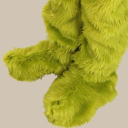Costume de Monstre Vert Combinaison à Capuche en Fourrure de Noël Gants et Couvre-Chaussures pour Enfants et Adultes