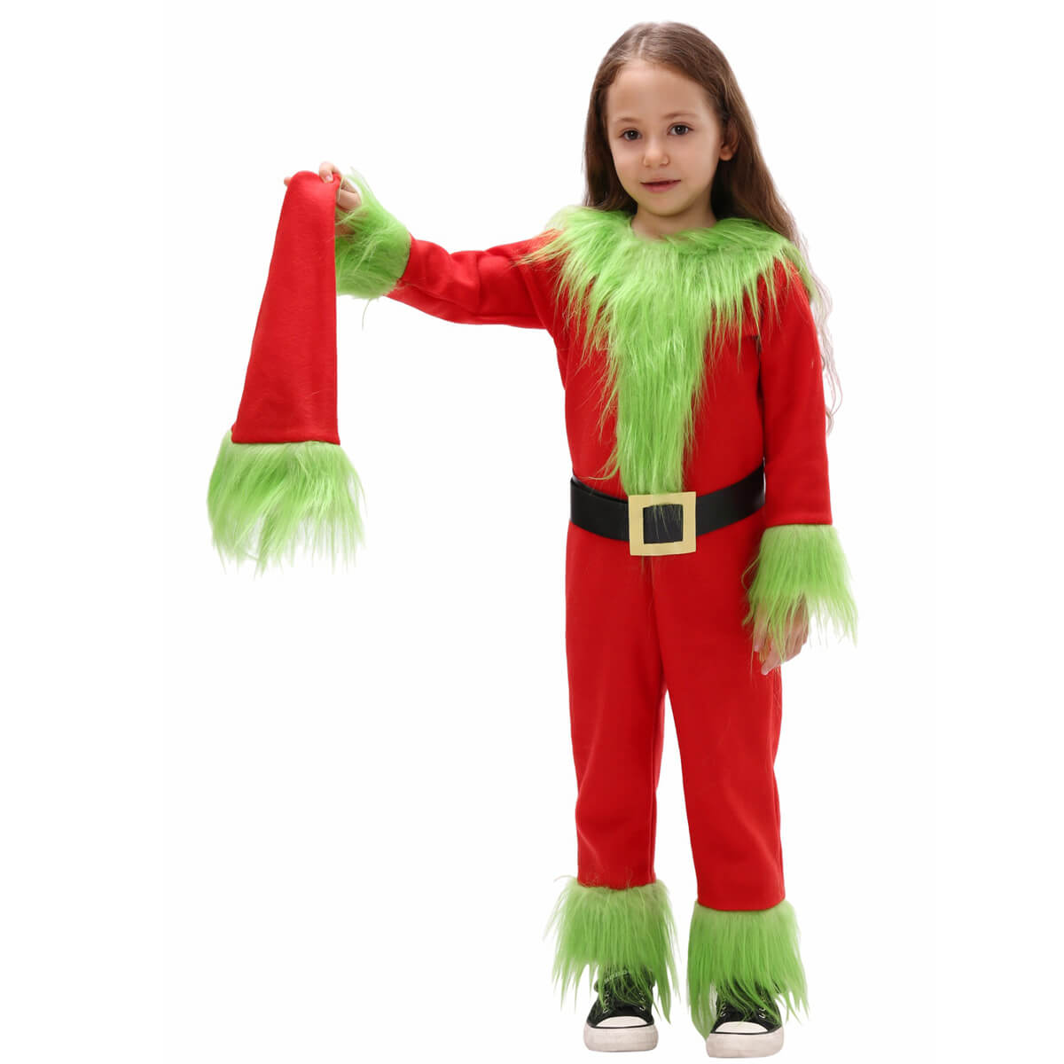 Disfraz de Monstruo Verde de Papá Noel para Niños, Traje de Navidad Peludo con Capucha para Niños y Niñas