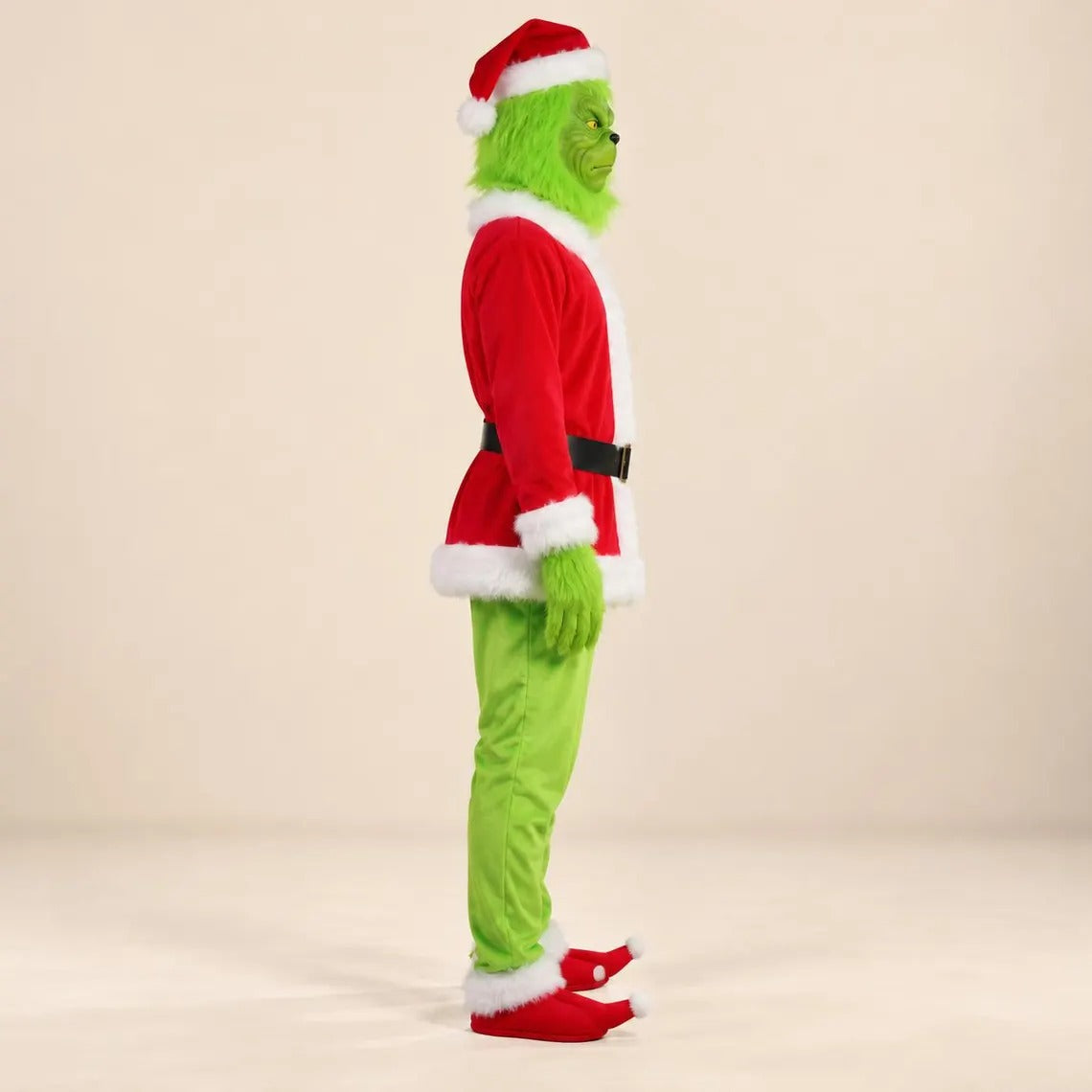 Costume de Monstre Vert Combinaison à Capuche en Fourrure de Noël Gants et Couvre-Chaussures pour Enfants et Adultes