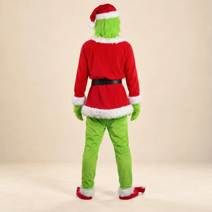 Costume de Monstre Vert Combinaison à Capuche en Fourrure de Noël Gants et Couvre-Chaussures pour Enfants et Adultes