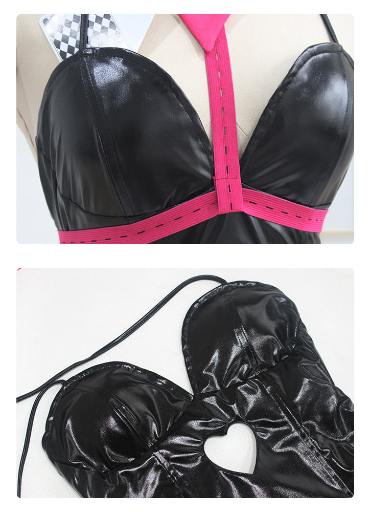 Miku Bunny Costume Women Sexy Black Bunny Girl Leather Bodysuit and Accessories