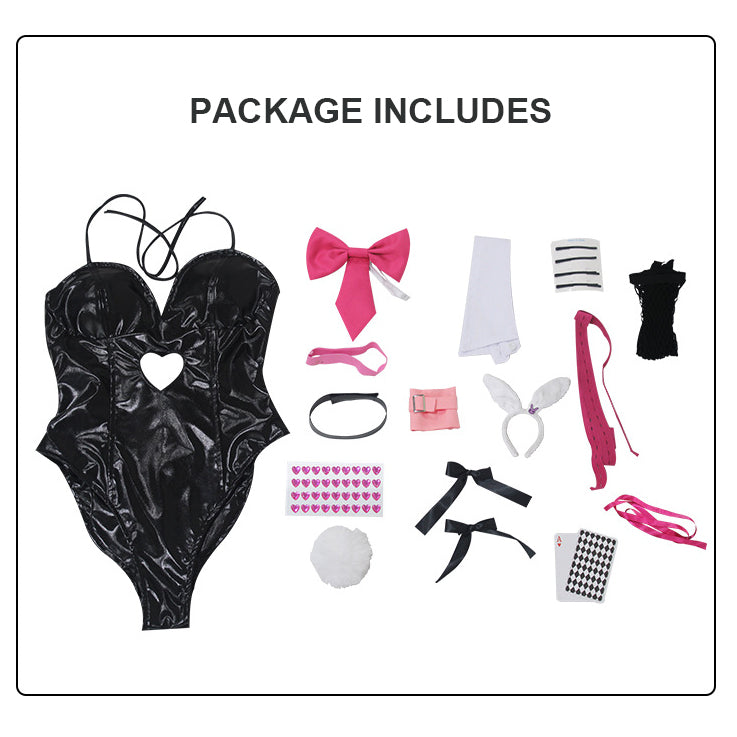 Miku Bunny Costume Women Sexy Black Bunny Girl Leather Bodysuit and Accessories