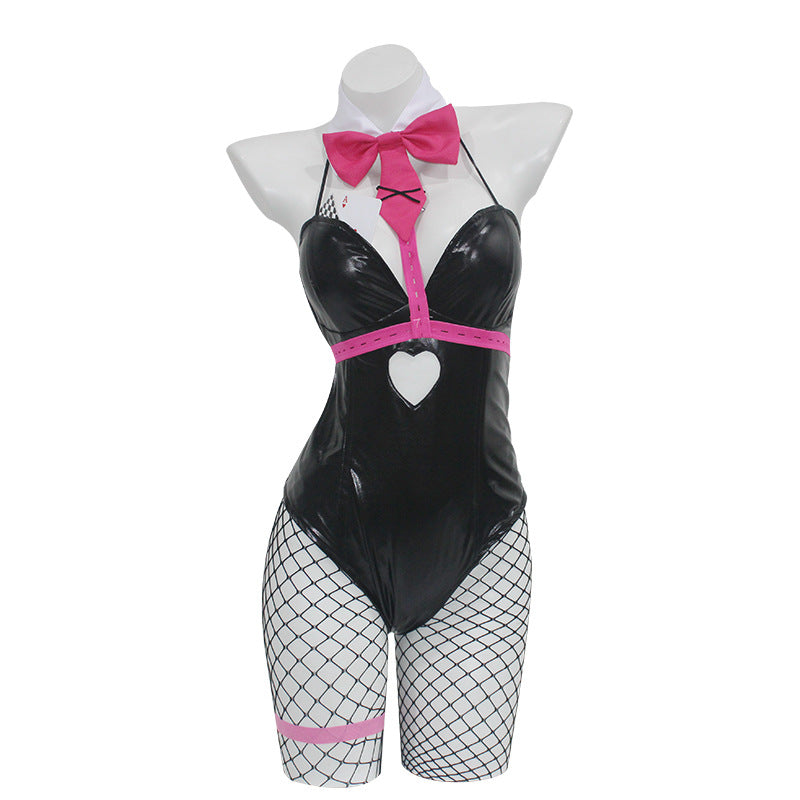 Miku Bunny Costume Women Sexy Black Bunny Girl Leather Bodysuit and Accessories