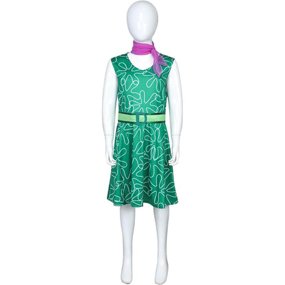 Girls Inside 2 Disgust Costume Classic Disgust Green Dress with Belt and Scarf Kids Disgust Cosplay Outfit