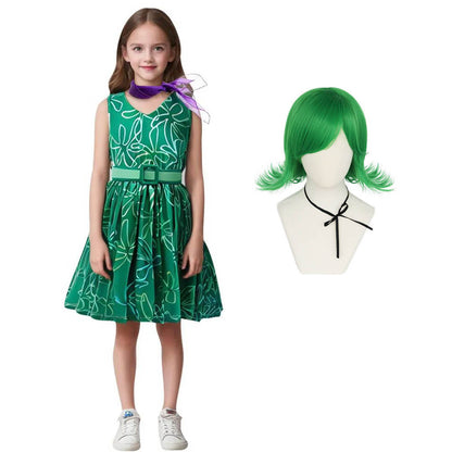 Kids Inside Movie Disgust Costume Girls Printing Disgust Dress with Scarf Birthday Halloween Costume