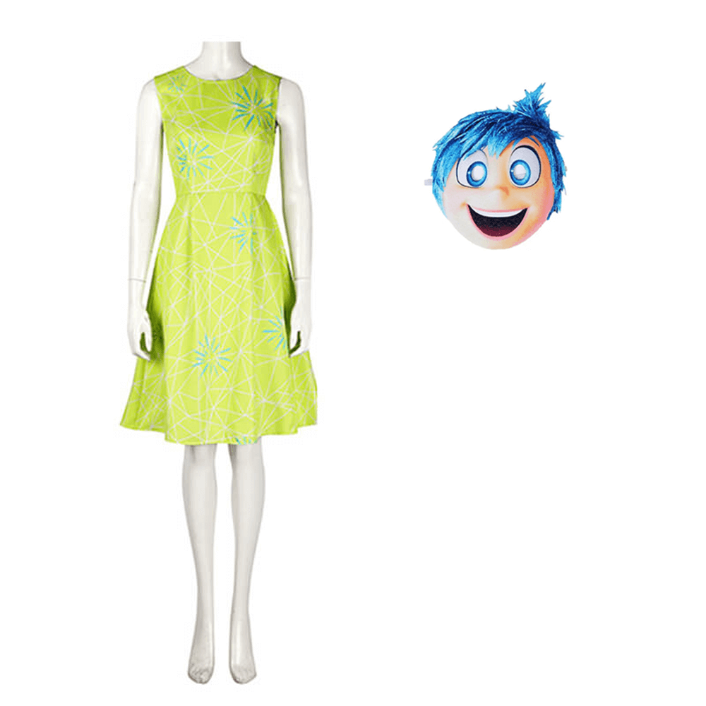 Inside Out Joy Dress and Mask Party Cosplay Joy Costume Sleeveless Yellow Dress
