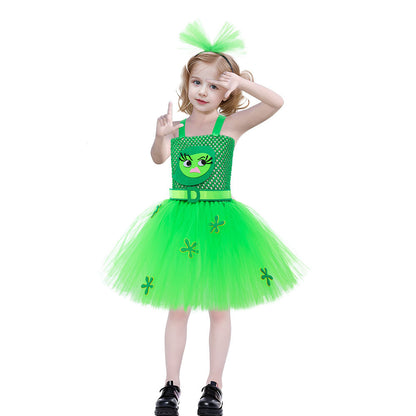 Girls Inside Disgust Costume Green Tutu Dress with Headband Outfit for Halloween Carnival