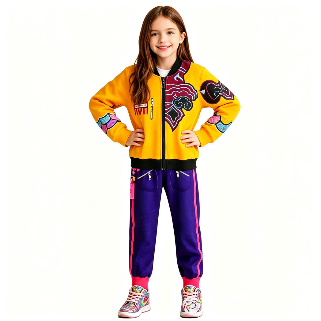 Kids KPop Rumi Yellow Jacket Printing Rumi Zip-up Hoodie for Daily Cosplay