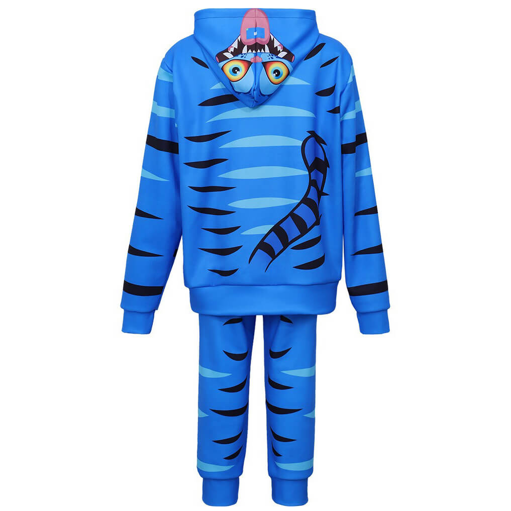 Kids Derpy Tiger Hoodie and Pants Blue Printing KPop Derpy Tiger 2-piece Outfit Set