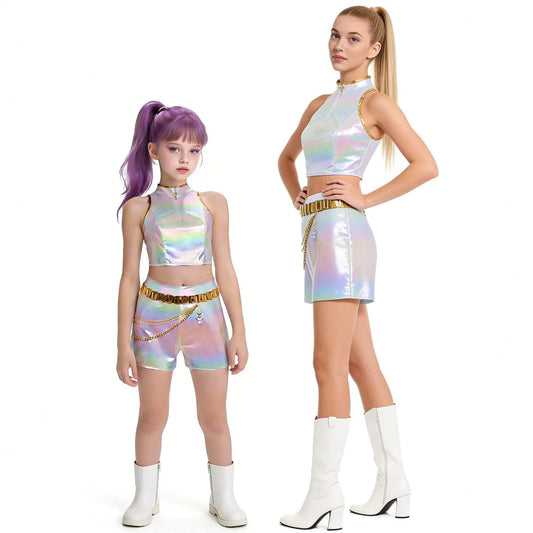 Rumi KPop White Costume Shinny PU Leather "What It Sound Like" Rumi Cosplay Outfit