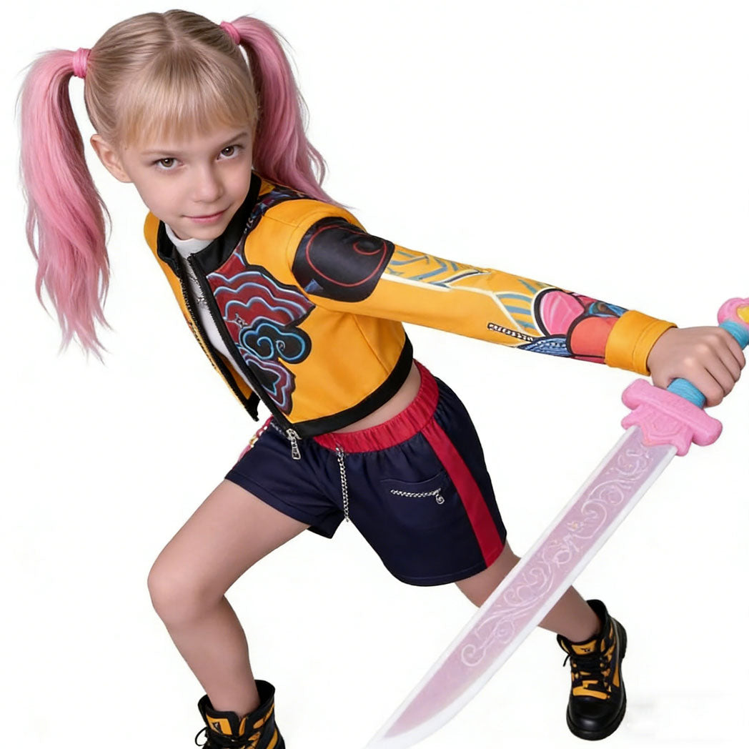 Kids KPop Rumi Costume 3-Piece Yellow Printing Rumi Cosplay Outfit Set