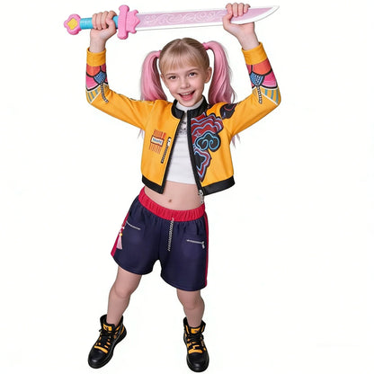 Kids KPop Rumi Costume 3-Piece Yellow Printing Rumi Cosplay Outfit Set