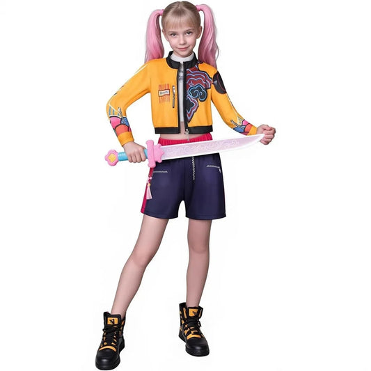 Kids KPop Rumi Costume 3-Piece Yellow Printing Rumi Cosplay Outfit Set