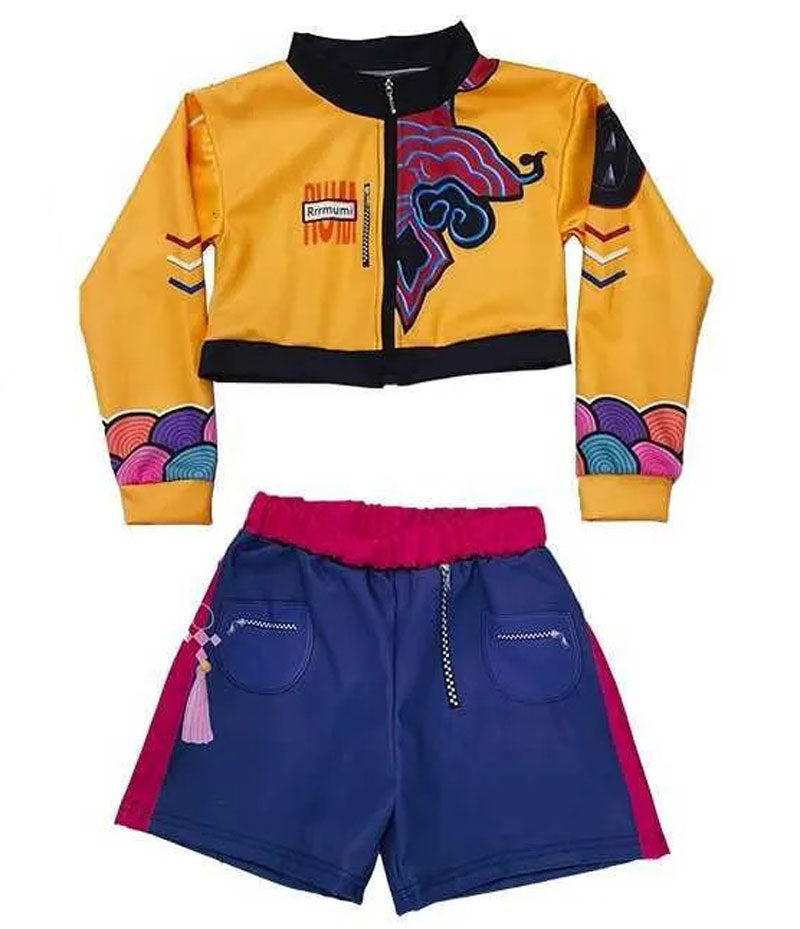 Kids KPop Rumi Costume 3-Piece Yellow Printing Rumi Cosplay Outfit Set