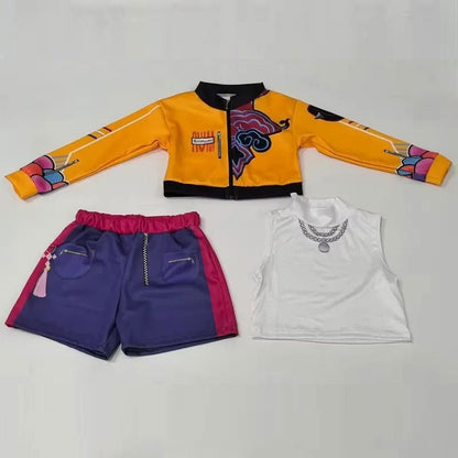 Kids KPop Rumi Costume 3-Piece Yellow Printing Rumi Cosplay Outfit Set