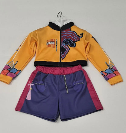 Kids KPop Rumi Costume 3-Piece Yellow Printing Rumi Cosplay Outfit Set