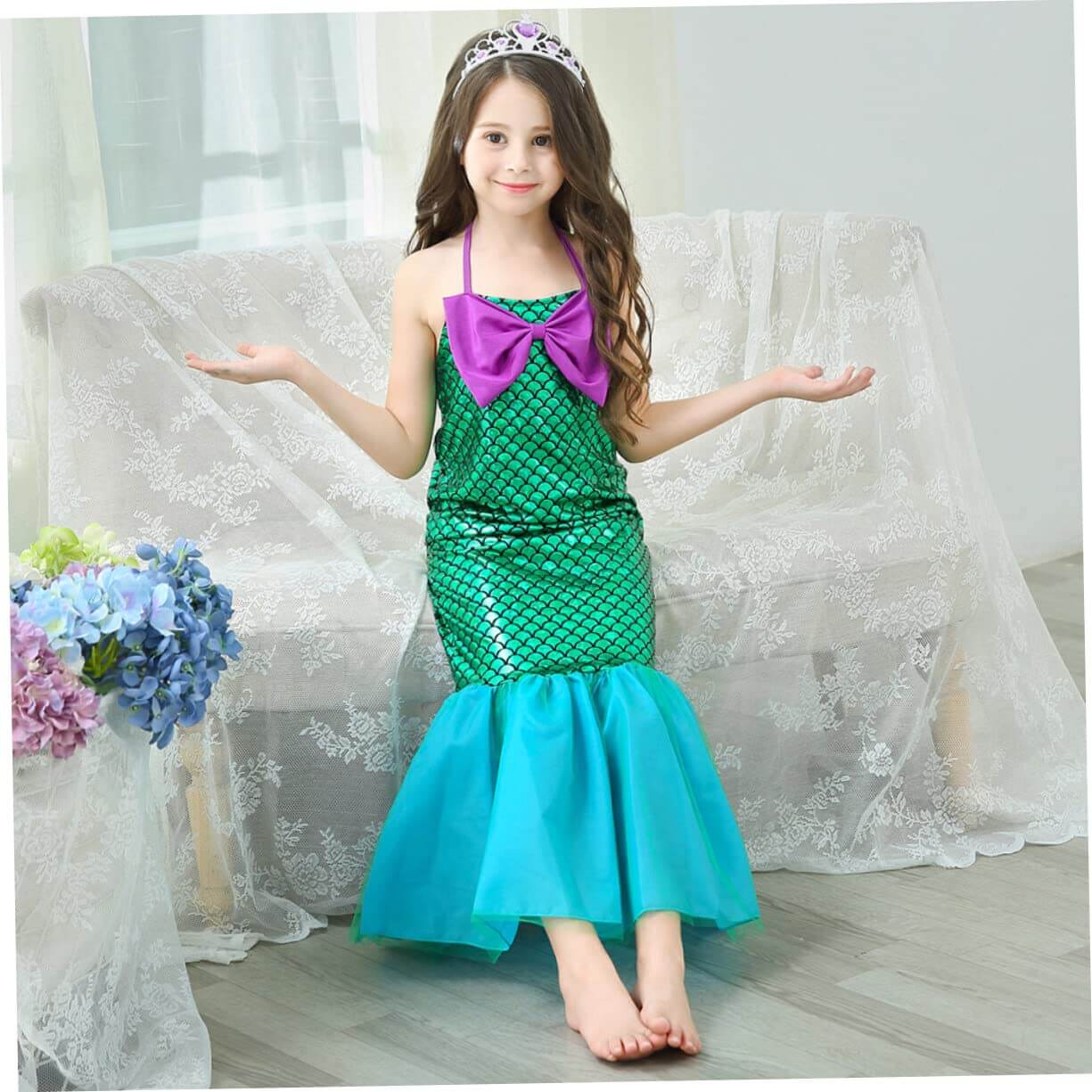 Robe d'été Petite Sirène - Robe scintillante de sirène pour fille - Déguisement de princesse de fête