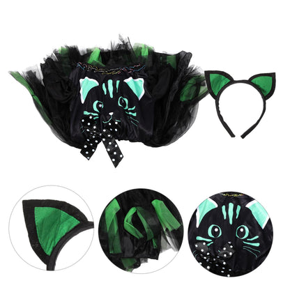 Kids Cat Costume Black Kitty Dress and Headband Girls Cat Cosplay Costume