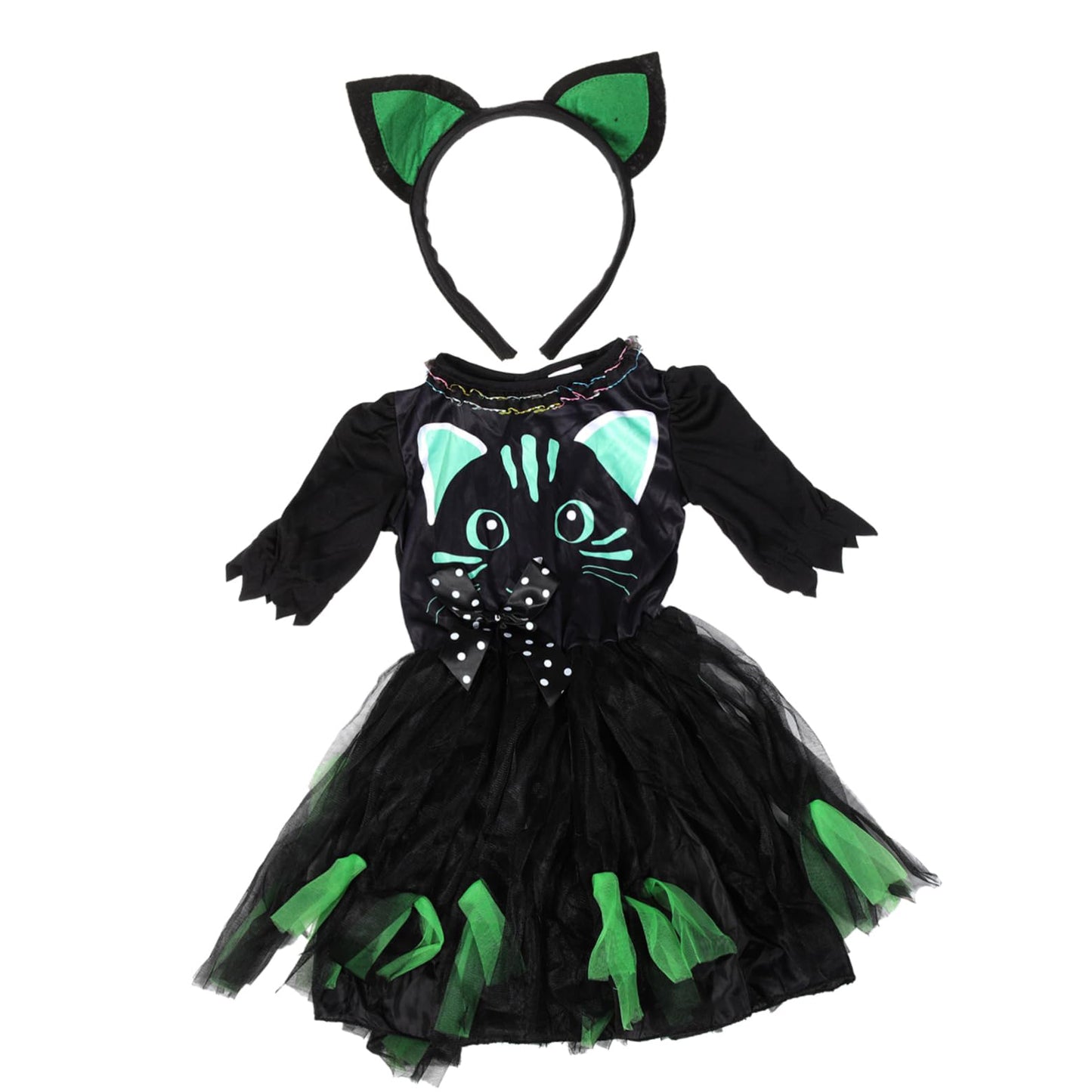 Kids Cat Costume Black Kitty Dress and Headband Girls Cat Cosplay Costume