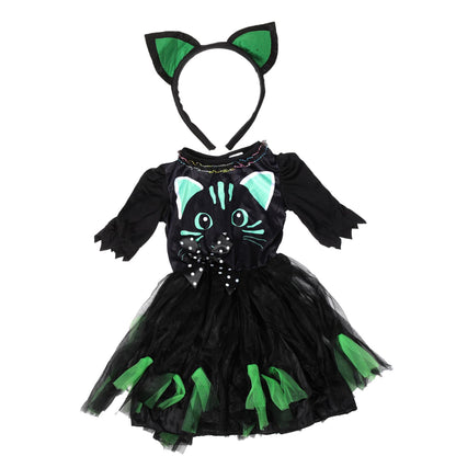 Kids Cat Costume Black Kitty Dress and Headband Girls Cat Cosplay Costume